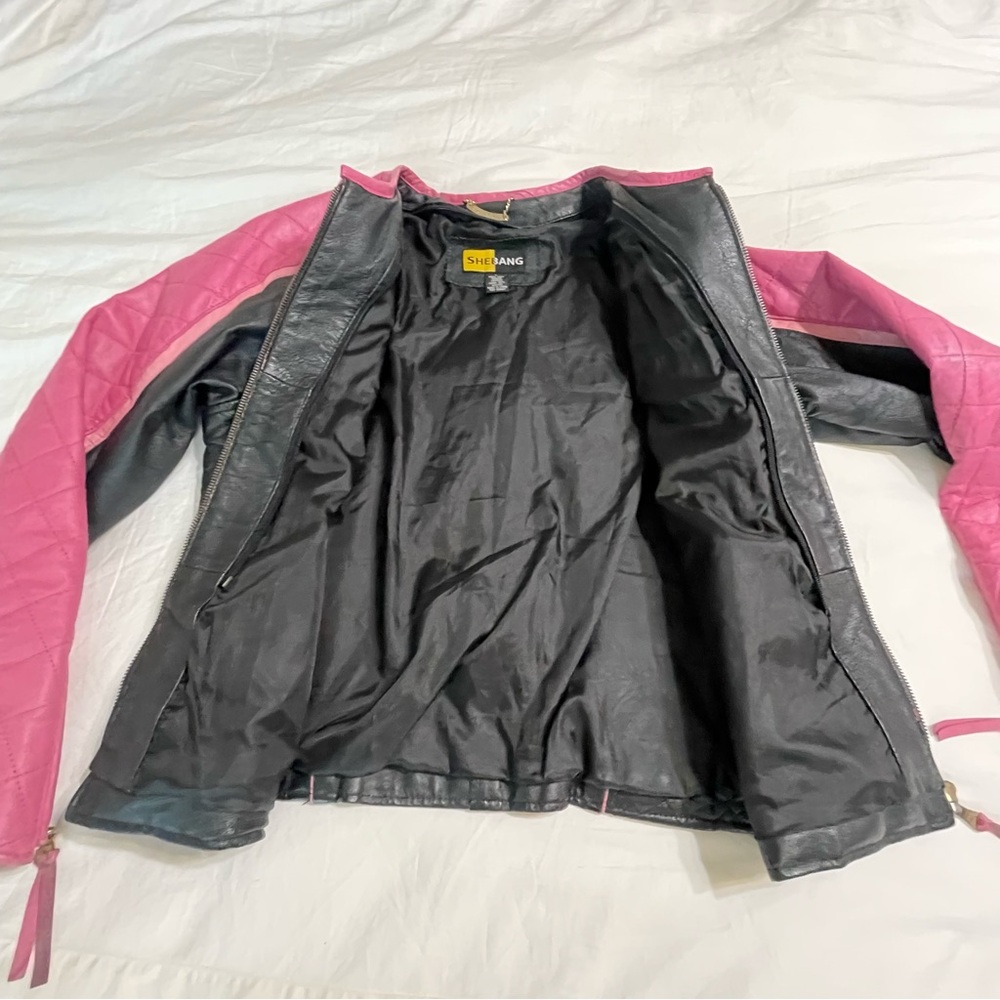 SHEBANG Pink Genuine Leather‎ Moto Jacket - Picture 11 of 12